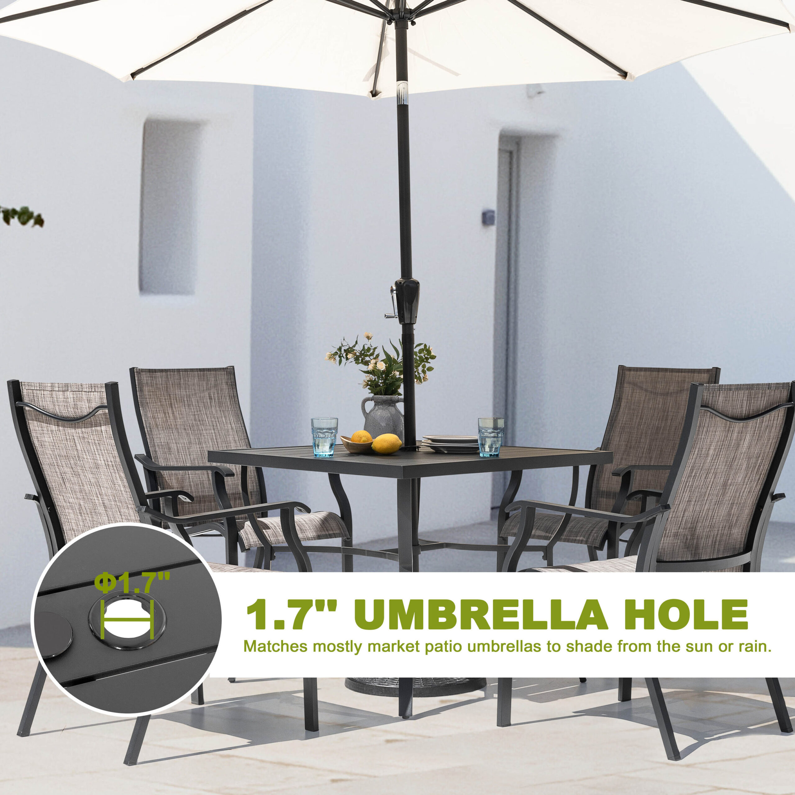 Nuu Garden 5 -Piece Black Patio Dining Set Aluminum Square Table with 4 Stationary Chairs
