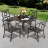 Nuu Garden 5 -Piece Black Patio Dining Set Iron Square Table with 4 Stackable Stationary Chairs