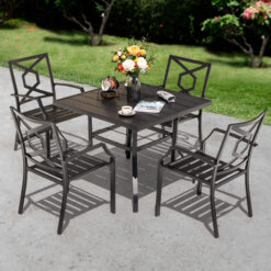 Nuu Garden 5 -Piece Black Patio Dining Set Iron Square Table with 4 Stackable Stationary Chairs