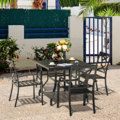 Nuu Garden 5 -Piece Black Patio Dining Set Iron Square Table with 4 Stackable Stationary Chairs