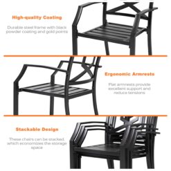 Nuu Garden 5 -Piece Black Patio Dining Set Iron Square Table with 4 Stackable Stationary Chairs