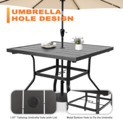 Nuu Garden 5 -Piece Black Patio Dining Set Iron Square Table with 4 Stackable Stationary Chairs