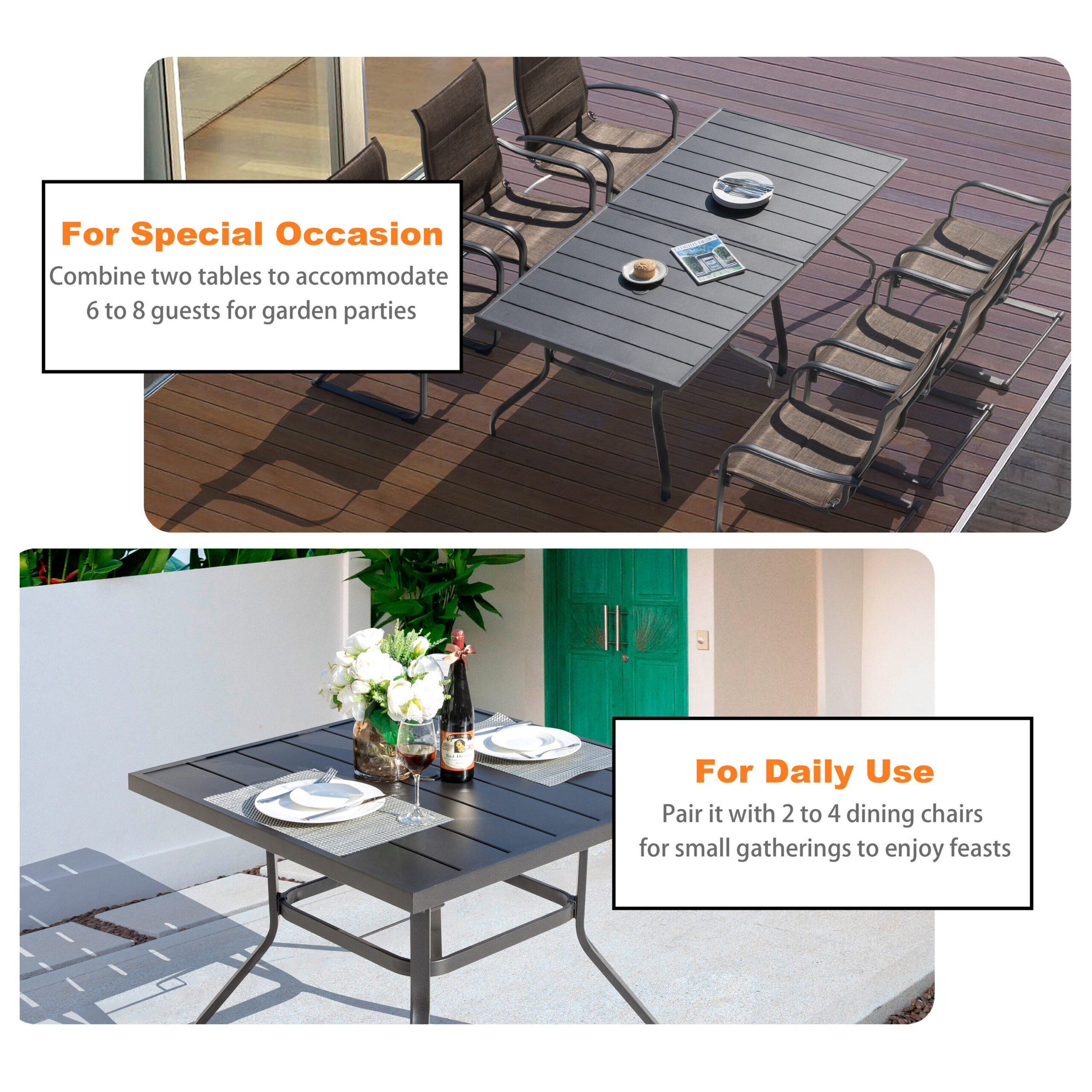 Nuu Garden 5 -Piece Black Patio Dining Set Iron Square Table with 4 Stackable Stationary Chairs