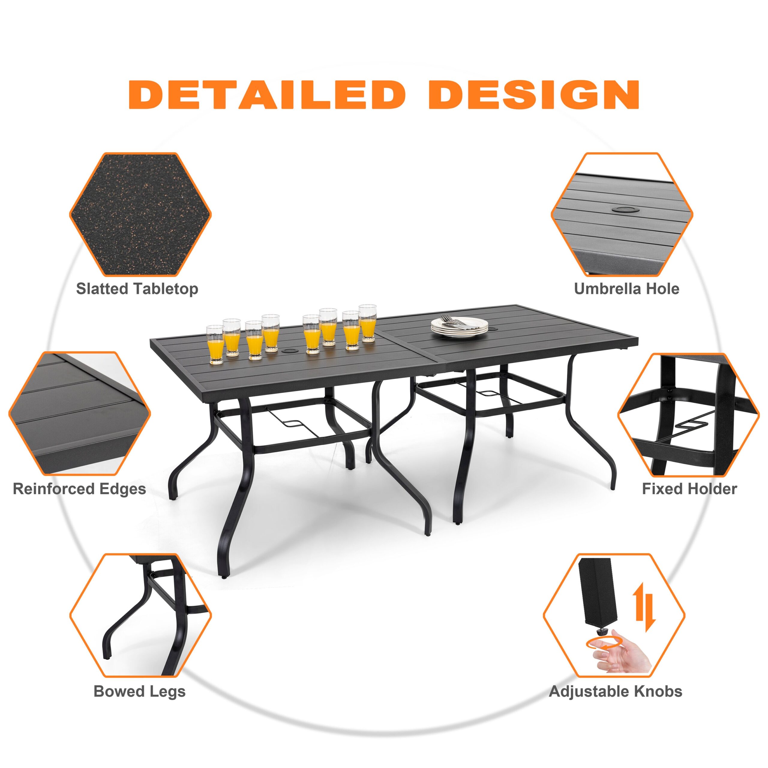 Nuu Garden 5 -Piece Black Patio Dining Set Iron Square Table with 4 Stackable Stationary Chairs