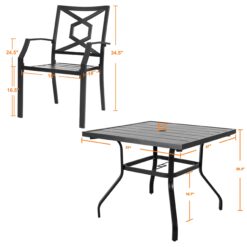 Nuu Garden 5 -Piece Black Patio Dining Set Iron Square Table with 4 Stackable Stationary Chairs