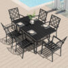 Nuu Garden 7 -Piece Black Patio Dining Set Iron Rectangle Table with 6 Stackable Stationary Chairs