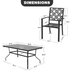 Nuu Garden 7 -Piece Black Patio Dining Set Iron Rectangle Table with 6 Stackable Stationary Chairs