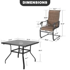 Nuu Garden 5 -Piece Black Patio Dining Set Iron Square Table with 4 Brown C-spring Chairs