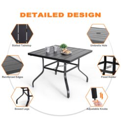 Nuu Garden 5 -Piece Black Patio Dining Set Iron Square Table with 4 Light gray C-spring Chairs