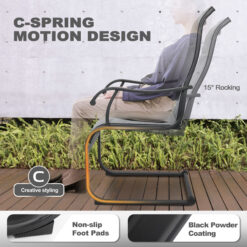 Nuu Garden 5 -Piece Black Patio Dining Set Iron Square Table with 4 Light gray C-spring Chairs