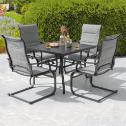 Nuu Garden 5 -Piece Black Patio Dining Set Iron Square Table with 4 Light gray C-spring Chairs