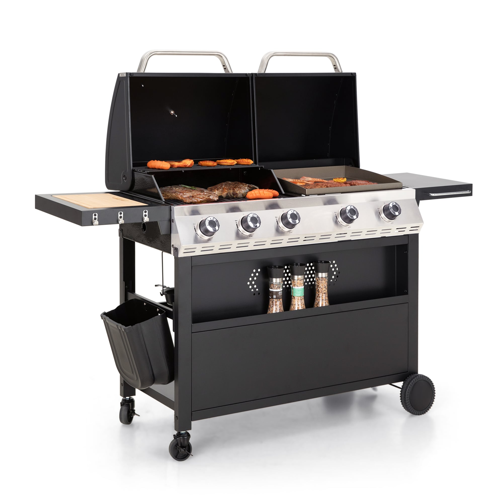 Sunshine Valley Gas Grill and Griddle Combo Black and Silver 5 -Burner Liquid Propane Gas Grill