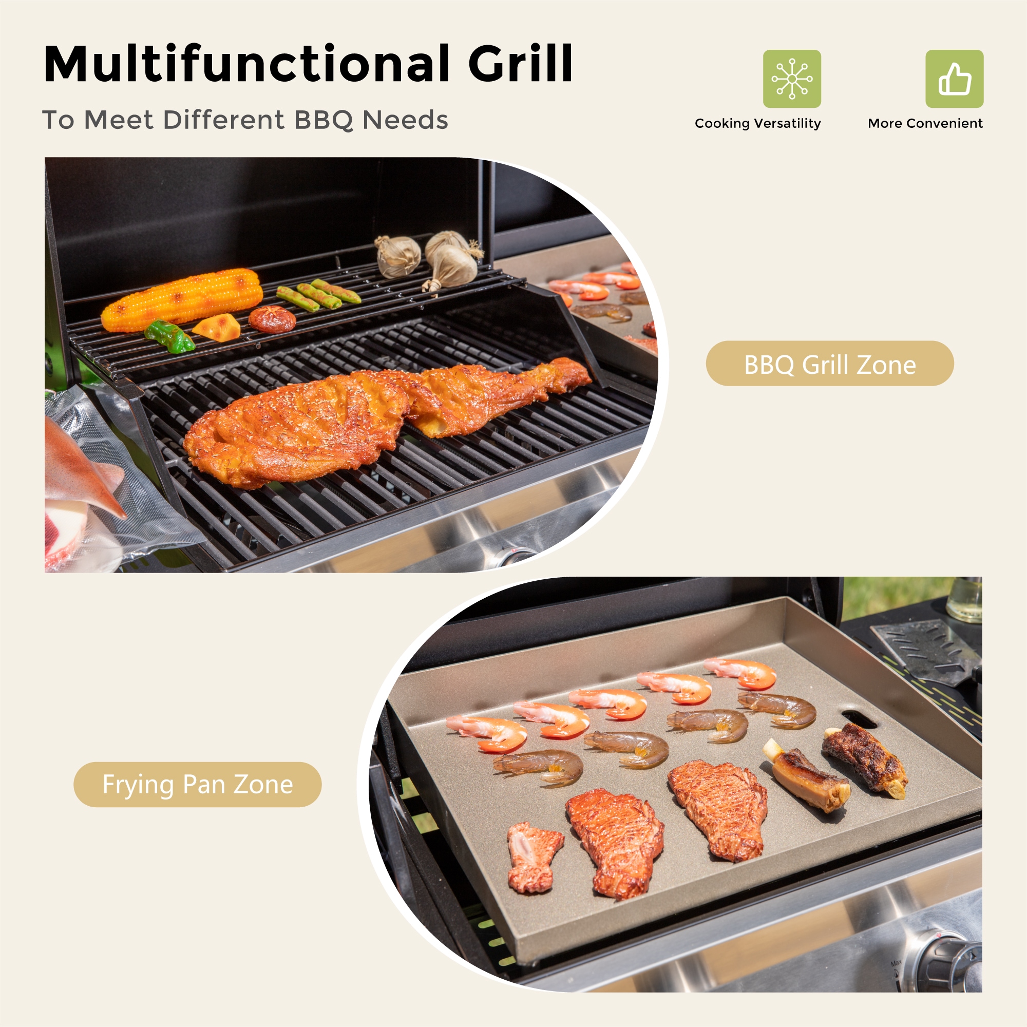 Sunshine Valley Gas Grill and Griddle Combo Black and Silver 5 -Burner Liquid Propane Gas Grill