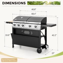Sunshine Valley Gas Grill and Griddle Combo Black and Silver 5 -Burner Liquid Propane Gas Grill