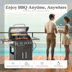 Sunshine Valley Gas Grill and Griddle Combo Black and Silver 4 -Burner Liquid Propane Gas Grill 1 -Side Burner
