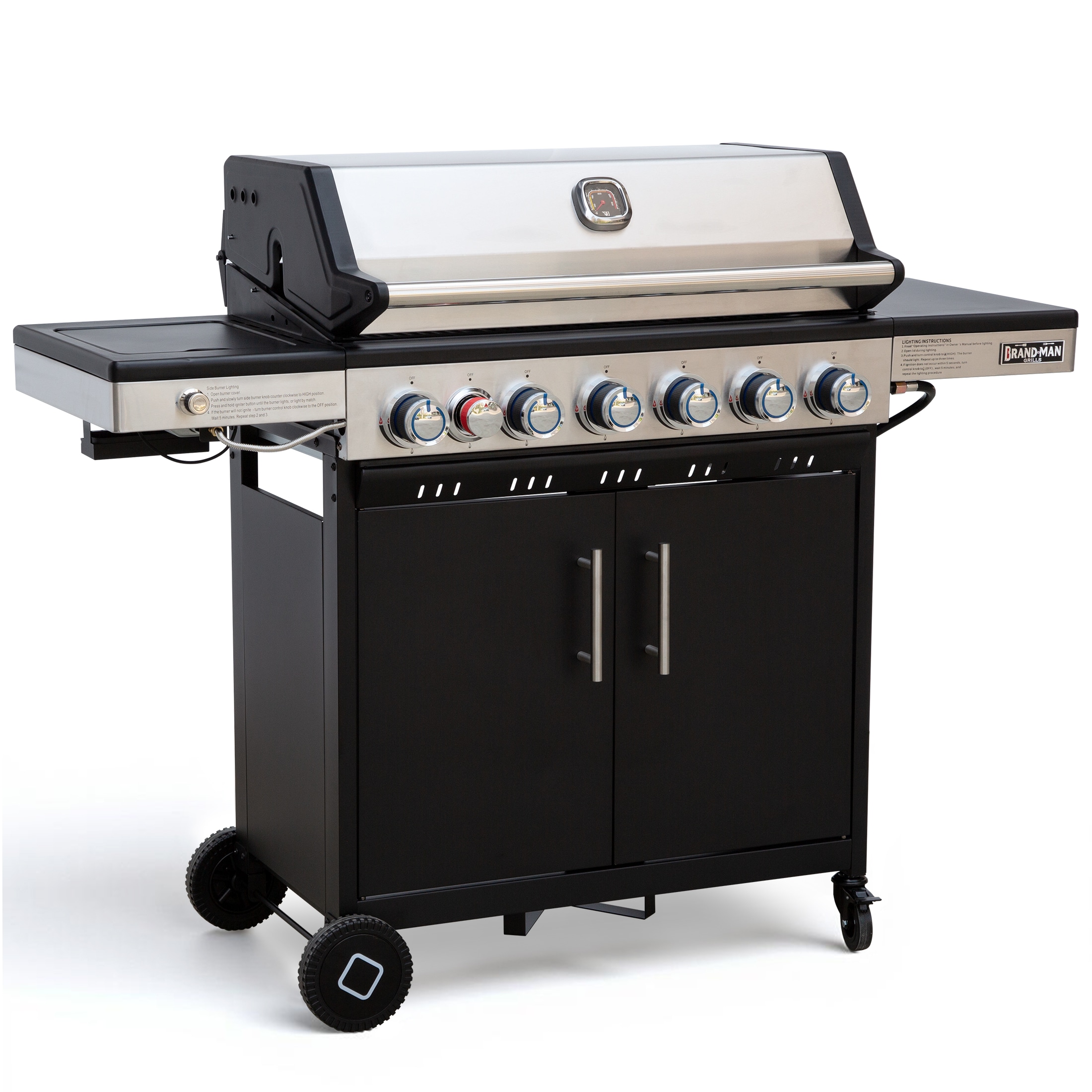 Brand-Man Grills BMMUST Polished Chrome 6 -Burner Infrared Liquid Propane Gas Grill 1 -Side Burner