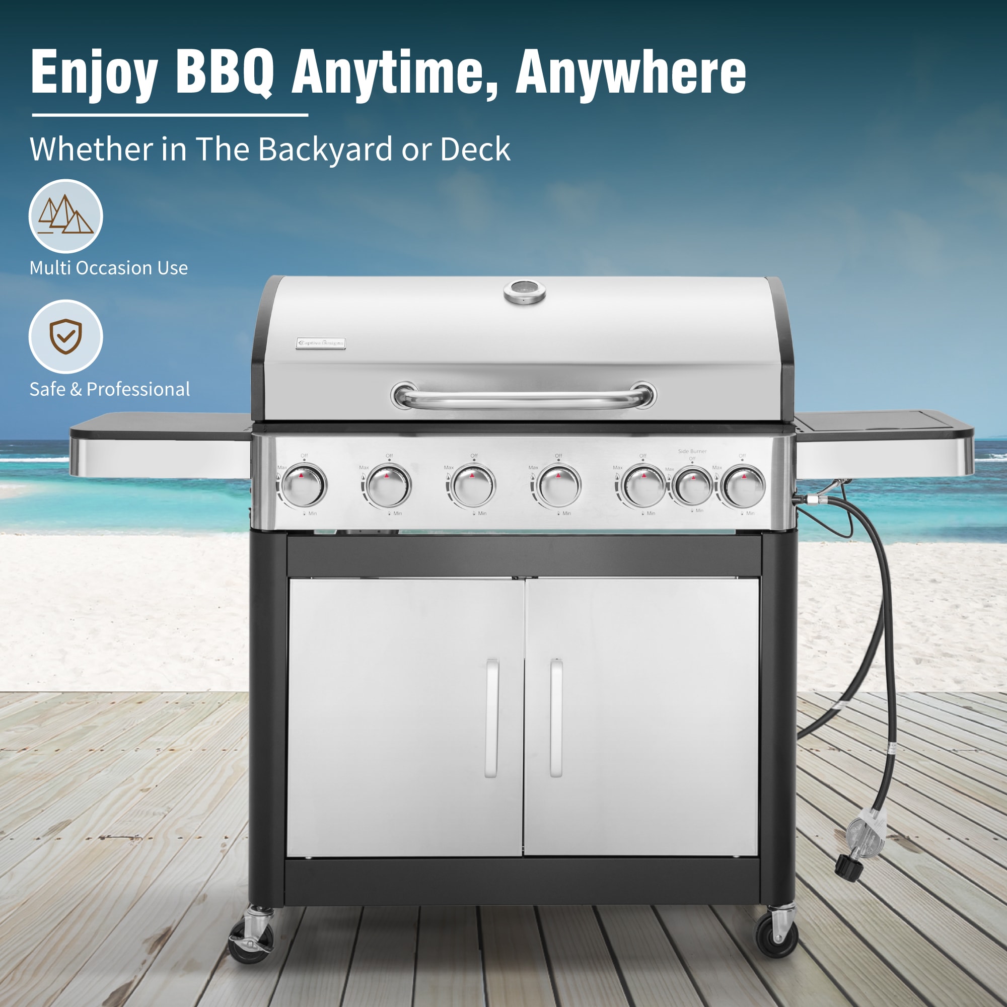 Sunshine Valley Black and Silver 6 -Burner Liquid Propane Gas Grill 1 -Side Burner