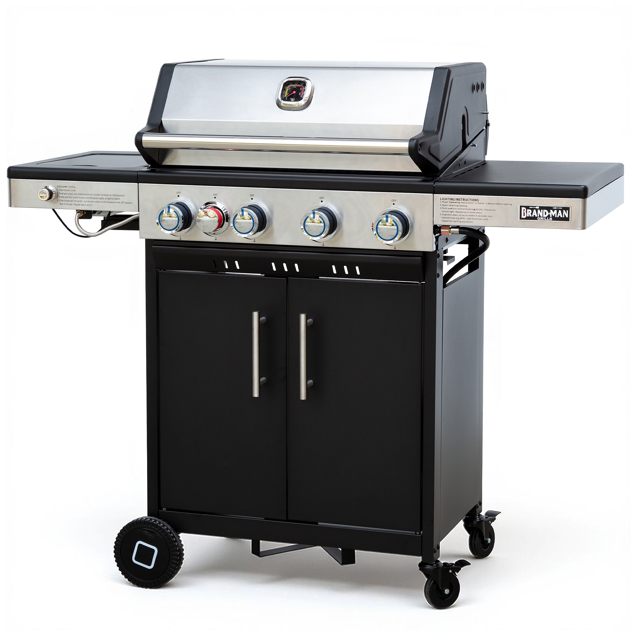 Brand-Man Grills BMMUST Polished Chrome 4 -Burner Infrared Liquid Propane Gas Grill 1 -Side Burner