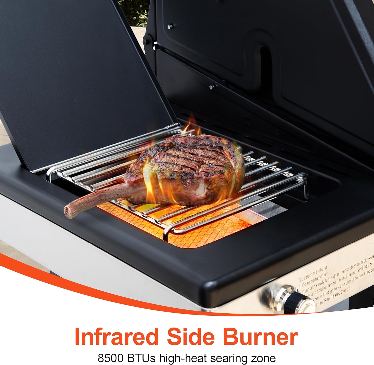 Brand-Man Grills BMMUST Polished Chrome 4 -Burner Infrared Liquid Propane Gas Grill 1 -Side Burner