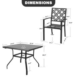 Nuu Garden Patio Dining Set 5 -Piece Black Patio Dining Set Iron Square Table with 4 Stackable Stationary Chairs