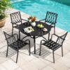 Nuu Garden 5 -Piece Black Patio Dining Set Iron Round Table with 4 Stackable Stationary Chairs