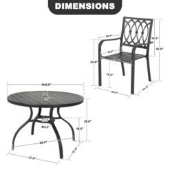 Nuu Garden 5 -Piece Black Patio Dining Set Iron Round Table with 4 Stackable Stationary Chairs
