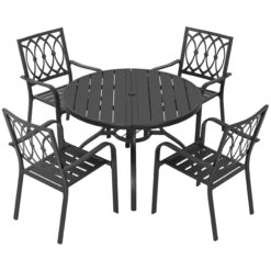 Nuu Garden 5 -Piece Black Patio Dining Set Iron Round Table with 4 Stackable Stationary Chairs