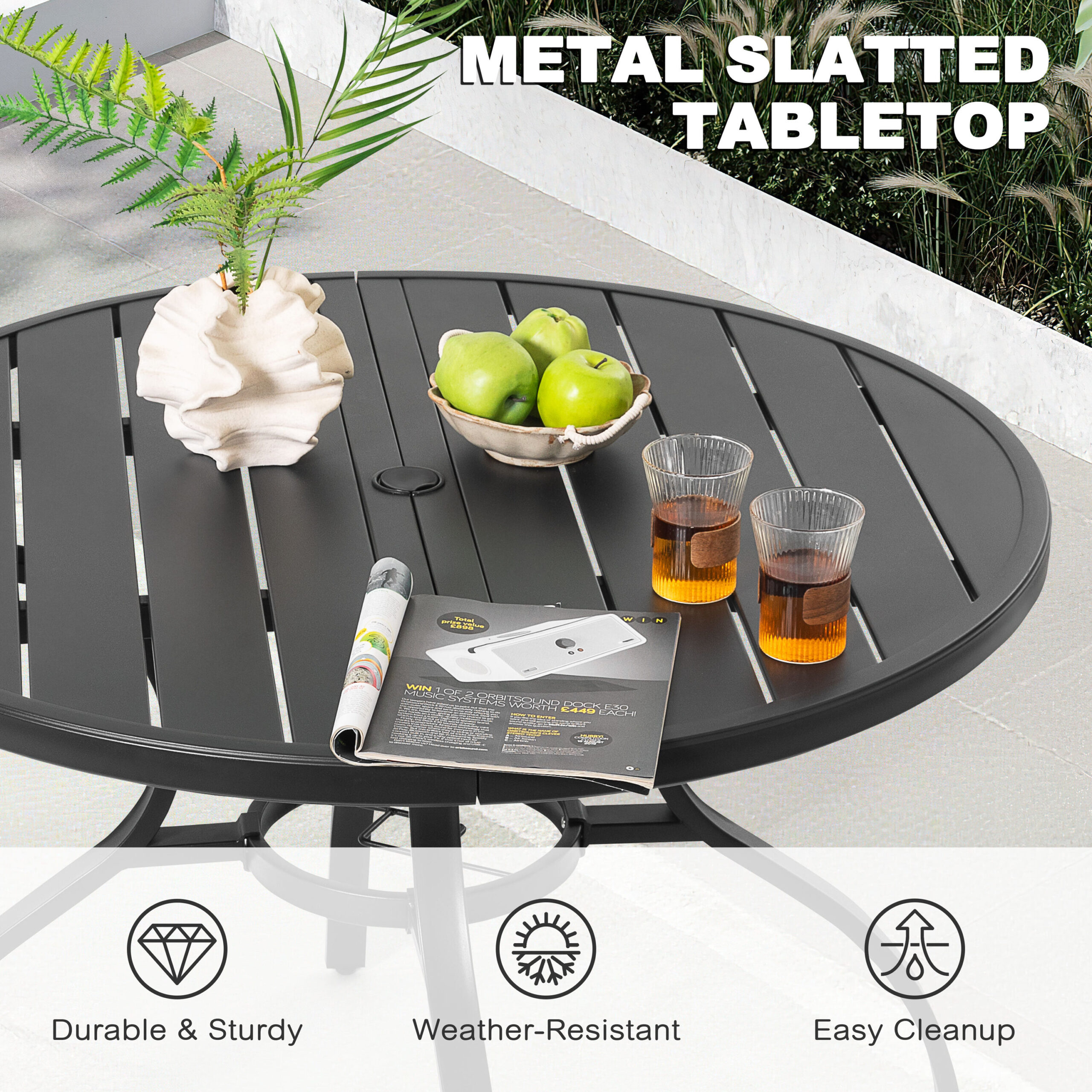 Nuu Garden 5 -Piece Black Patio Dining Set Iron Round Table with 4 Stackable Stationary Chairs