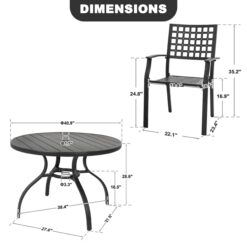 Nuu Garden 5 -Piece Black Patio Dining Set Iron Round Table with 4 Stackable Stationary Chairs