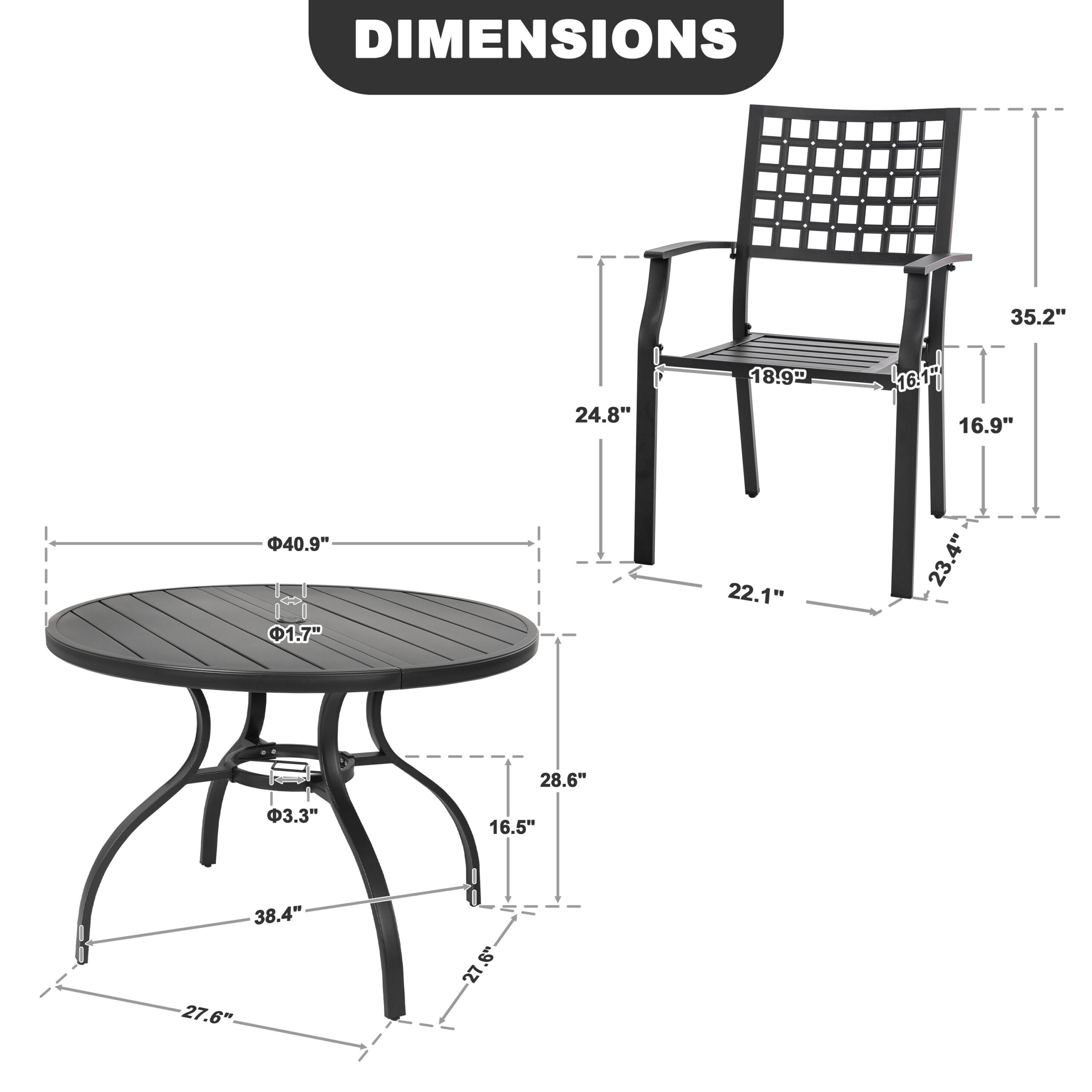 Nuu Garden 5 -Piece Black Patio Dining Set Iron Round Table with 4 Stackable Stationary Chairs