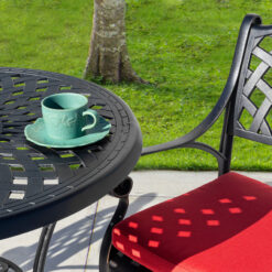 Nuu Garden 3 -Piece Black with gold Bistro Patio Dining Set Aluminum Round Table with 2 Red Cushions Stationary Chairs