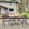Nuu Garden 3 -Piece Black with gold Bistro Patio Dining Set Aluminum Round Table with 2 Off-white Cushions Stationary Chairs