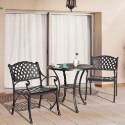 Nuu Garden 3 -Piece Black with gold Bistro Patio Dining Set Aluminum Round Table with 2 Stationary Chairs