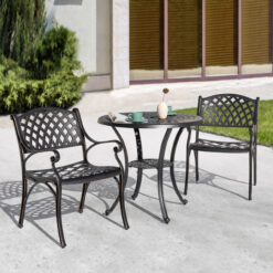 Nuu Garden 3 -Piece Black with gold Bistro Patio Dining Set Aluminum Round Table with 2 Stationary Chairs