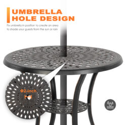 Nuu Garden 3 -Piece Black with gold Bistro Patio Dining Set Aluminum Round Table with 2 Stationary Chairs