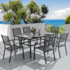 Nuu Garden 7 -Piece Black Patio Dining Set Iron Rectangle Table with 6 Stackable Stationary Chairs