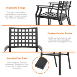 Nuu Garden 7 -Piece Black Patio Dining Set Iron Rectangle Table with 6 Stackable Stationary Chairs