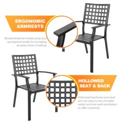 Nuu Garden 7 -Piece Black Patio Dining Set Iron Rectangle Table with 6 Stackable Stationary Chairs
