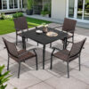 Nuu Garden 5 -Piece Black Wicker Patio Dining Set Iron Square Table with 4 Stationary Chairs