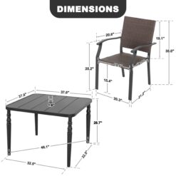 Nuu Garden 5 -Piece Black Wicker Patio Dining Set Iron Square Table with 4 Stationary Chairs