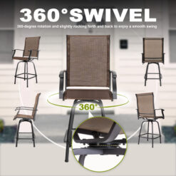Nuu Garden 5 -Piece Black Bar Height Patio Dining Set Iron Square Table with 4 Brown Swivel Chairs