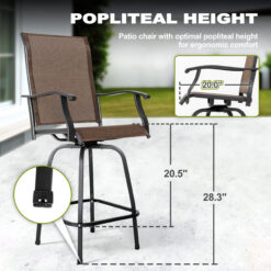 Nuu Garden 5 -Piece Black Bar Height Patio Dining Set Iron Square Table with 4 Brown Swivel Chairs