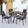 Nuu Garden 5 -Piece Black Wicker Patio Dining Set Iron Square Table with 4 Stationary Chairs