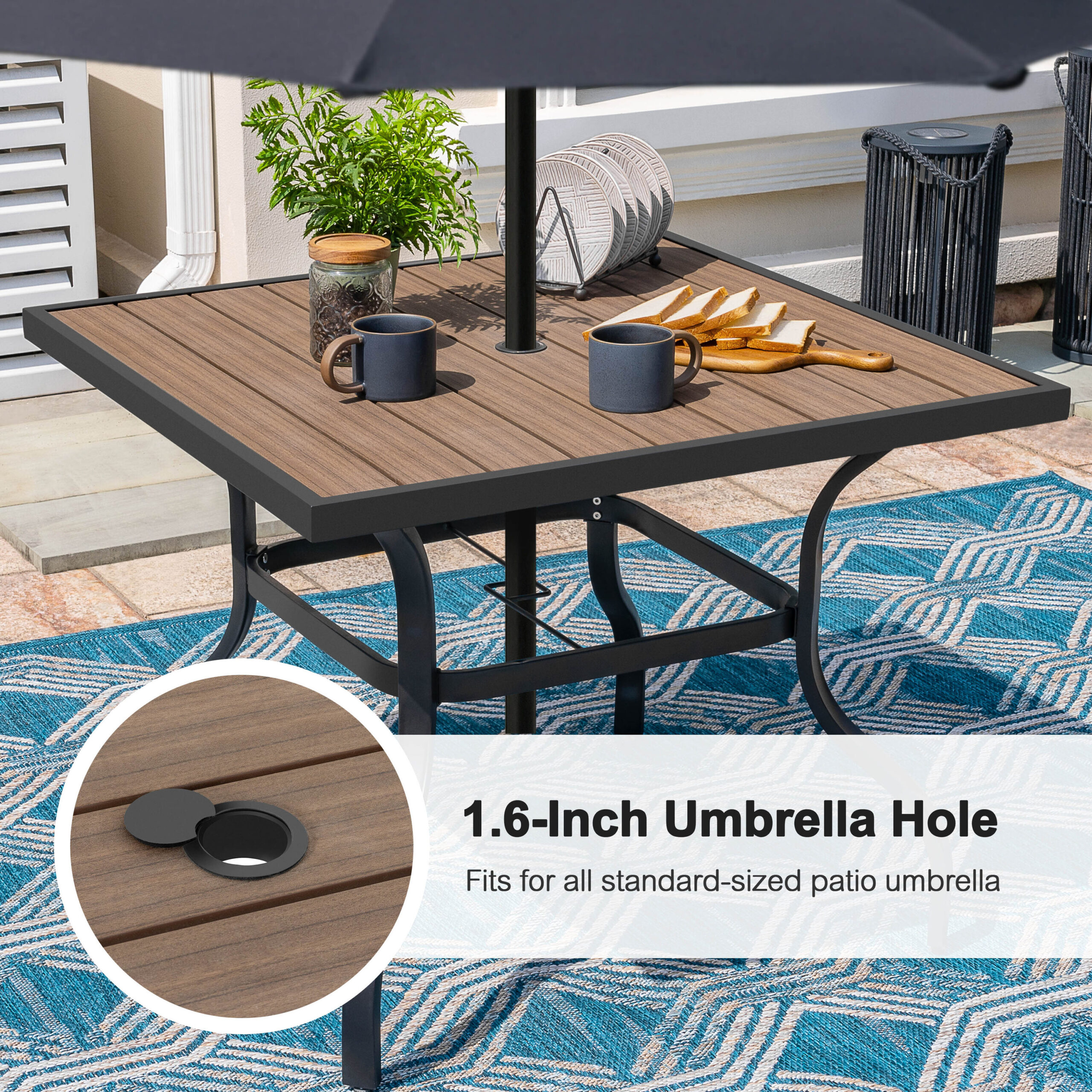Nuu Garden 5 -Piece Black Wicker Patio Dining Set Iron Square Table with 4 Stationary Chairs