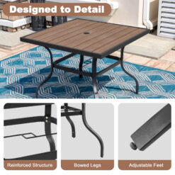 Nuu Garden 5 -Piece Black Wicker Patio Dining Set Iron Square Table with 4 Stationary Chairs