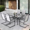 Nuu Garden 7 -Piece Black Patio Dining Set Iron Rectangle Table with 6 Gray C-spring Chairs