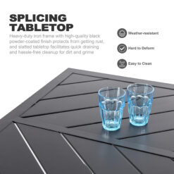 Nuu Garden 7 -Piece Black Patio Dining Set Iron Rectangle Table with 6 Gray C-spring Chairs