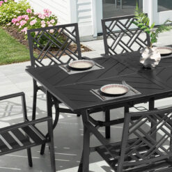 Nuu Garden 7 -Piece Black Patio Dining Set Iron Rectangle Table with 6 Stackable Stationary Chairs