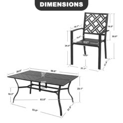 Nuu Garden 7 -Piece Black Patio Dining Set Iron Rectangle Table with 6 Stackable Stationary Chairs