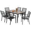 Nuu Garden 7 -Piece Black Patio Dining Set Iron Rectangle Table with 6 Stackable Stationary Chairs